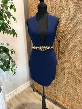 Angel Biba Navy Plunge Mini Dress